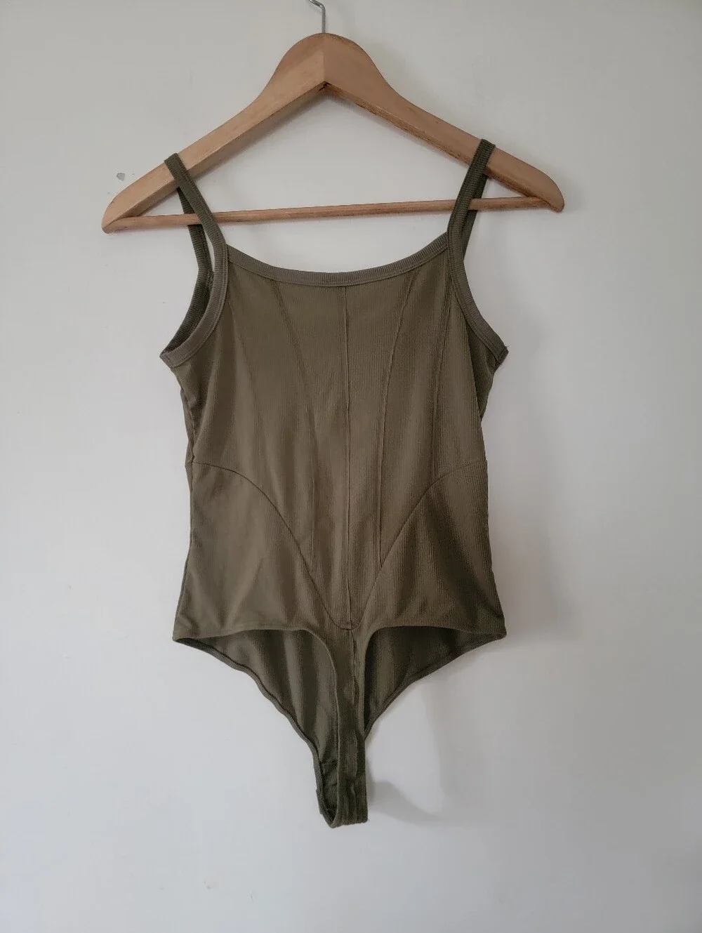 Free People Olive Green Ribbed Bodysuit